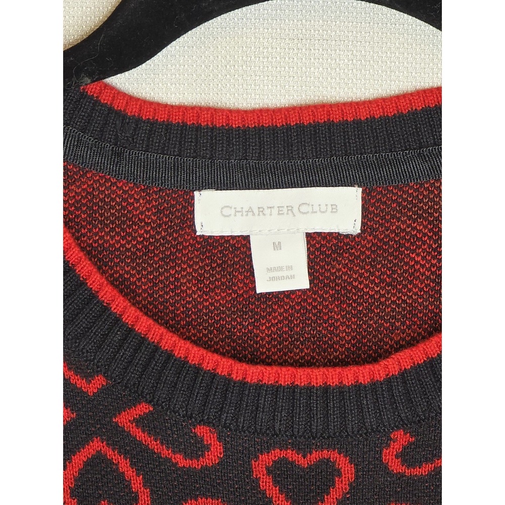 Charter Club Women's Heart-Pattern Sweater in Black / Red SZ: MEDIUM - Picture 4 of 5